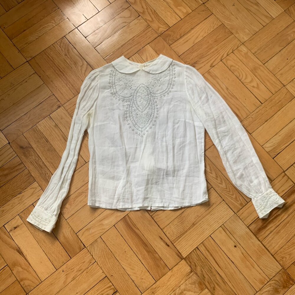 Edwardian Embroidered Cotton Blouse size S